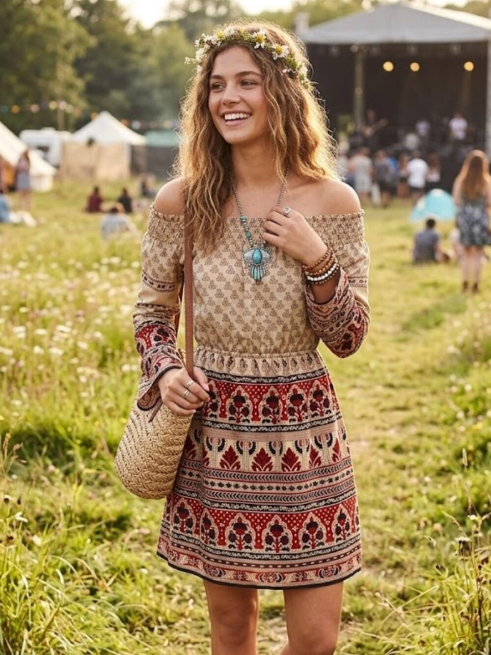 Hollister Womens Size Medium Off The Shoulder Mini Summer Dress Boho Festival